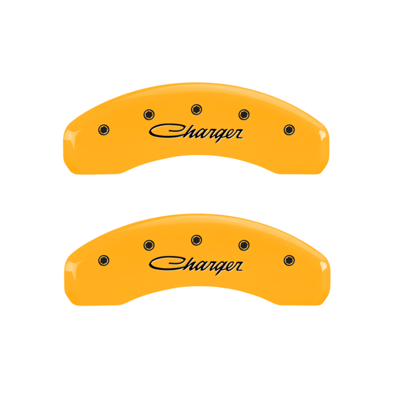 MGP 4 Caliper Covers Engraved Front & Rear Cursive/Charger Yellow finish black ch thumbnail 9