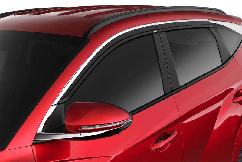Low Profile Ventvisor Deflector; Smoke with Chrome Trim; Outside Mount; 4 pc.