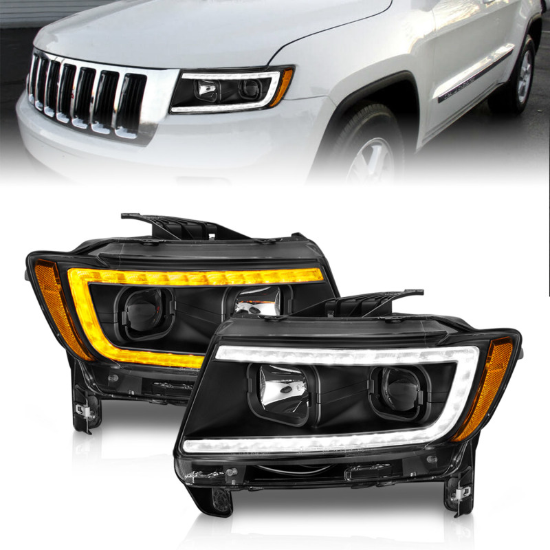 ANZO 11-13 Jeep Grand Cherokee (Factory Halogen Only) Projector Headlights w/Light Bar Swtchbk Black thumbnail 3