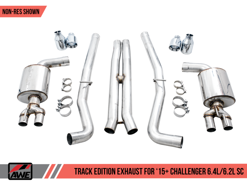 AWE Tuning 2015+ Dodge Challenger 6.4L/6.2L Non-Resonated Touring Edition Exhaust - Quad Silver Tips thumbnail 6