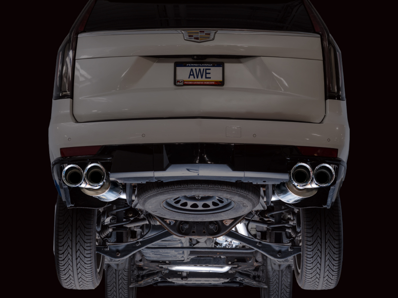 AWE Tuning 2021+ Cadillac Escalade 6.2L 0FG Dual Exit Exhaust System w/ 5in Chrome Silver Tips thumbnail 9