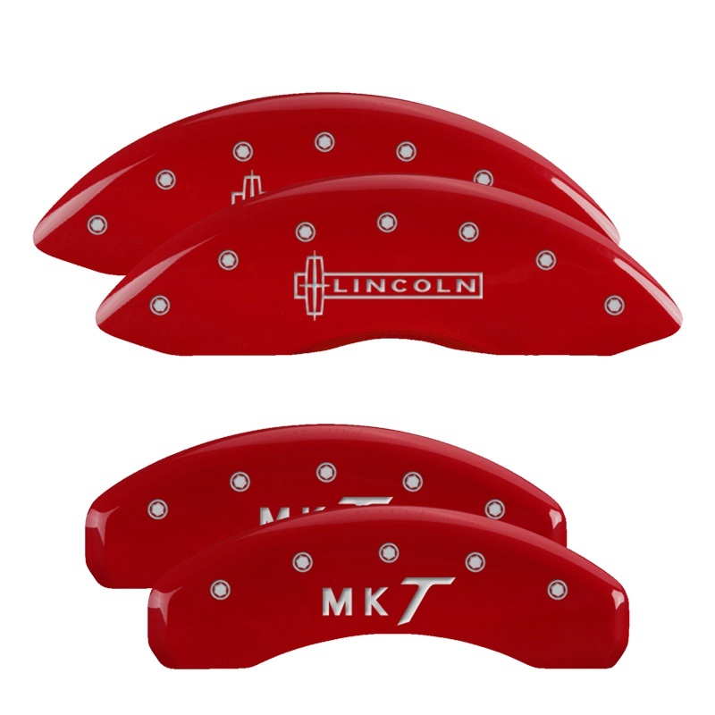 MGP 4 Caliper Covers Engraved Front Lincoln Engraved Rear MKT Red finish silver ch thumbnail 4