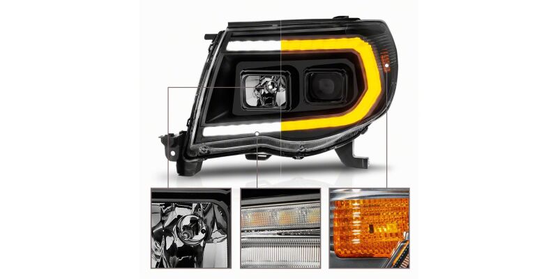 Raxiom 05-11 Toyota Tacoma Axial Series Switchback Projector Headlights- Black Housing- Clear Lens thumbnail 6
