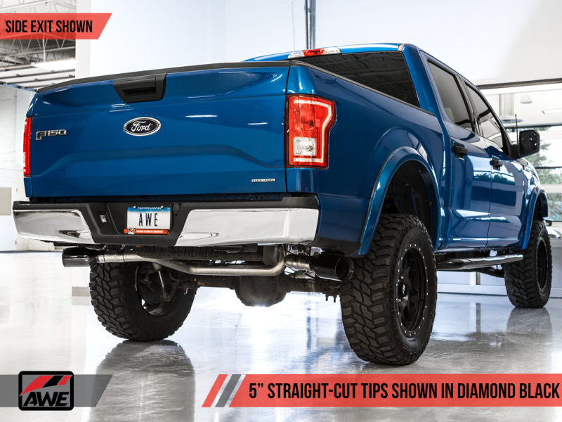AWE Tuning 2015+ Ford F-150 0FG Dual Exit Performance Exhaust System w/5in Diamond Black Tips thumbnail 5