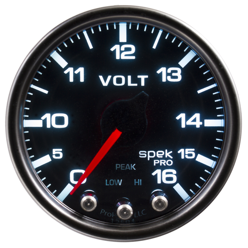 Autometer Spek-Pro Gauge Voltmeter 2 1/16in 16V Stepper Motor W/Peak & Warn Blk/Smoke/Blk thumbnail 5