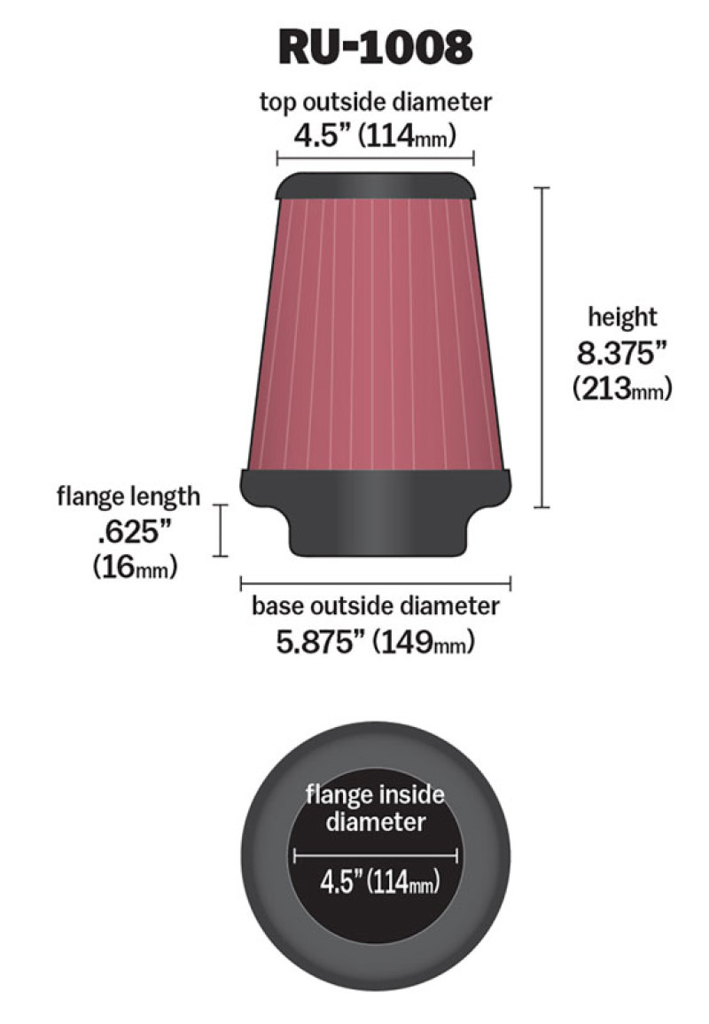 K&N Universal Clamp-On Air Filter 4-1/2in FLG / 5-7/8in B / 4-1/2in T / 8-3/8in H thumbnail 2