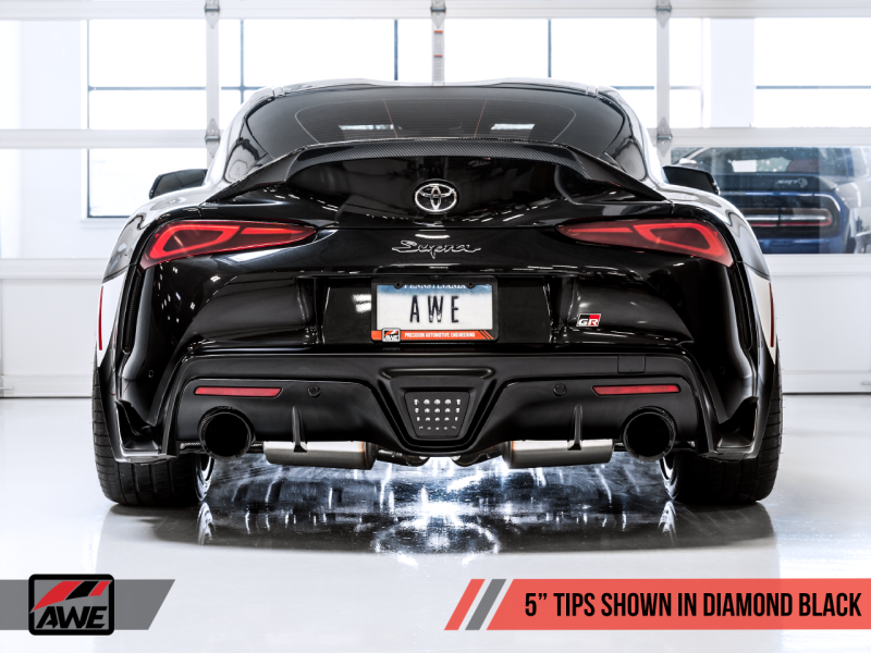 AWE Tuning 2020 Toyota Supra A90 Resonated Track Edition Exhaust - 5in Diamond Black Tips thumbnail 3