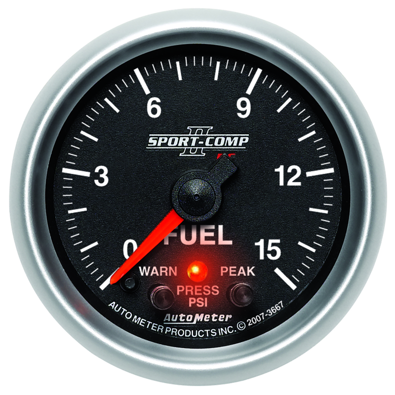 Autometer Sport-Comp II 2-1/16in 0-15 PSI Fuel Pressure Gauge thumbnail 4