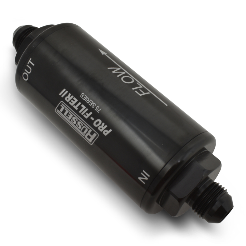 Russell ProFilter 2 100 Microns Fuel Filter with -6 AN Inlet Size 750610 Filter, Pro-Filter 2, 75 Series, Male In/Out, Microns, 6.25 in. Length, Aluminum, Black, Each thumbnail 6