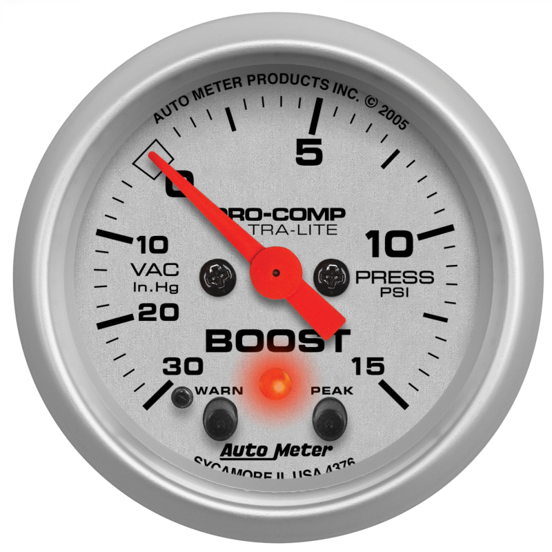 Autometer Ultra-Lite 52mm 15 PSI Electronic Boost Gauge w/ Peak & Warn