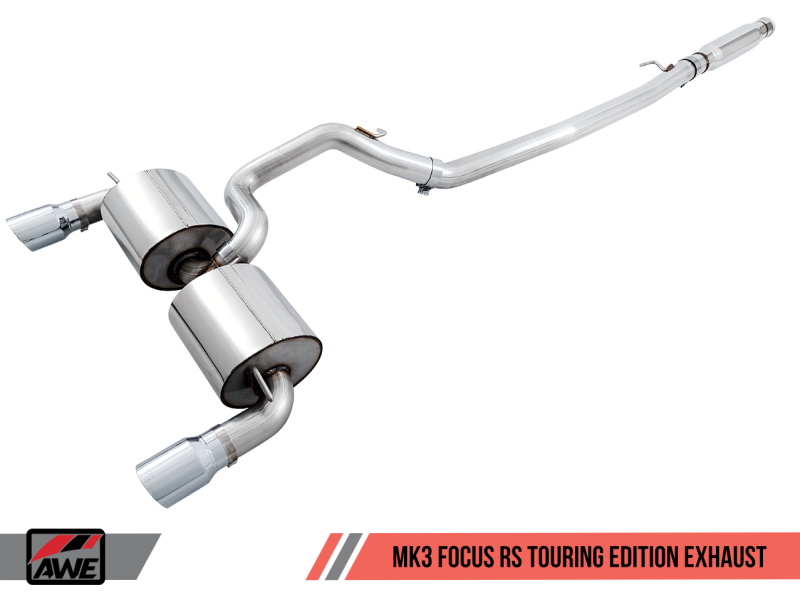 AWE Tuning Ford Focus RS Touring Edition Cat-Back Exhaust- Resonated - Chrome Silver Tips thumbnail 3
