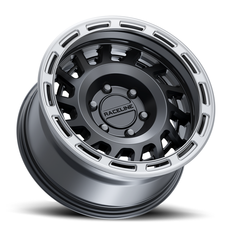 Raceline 957BS Halo 17x8.5in / 5x127 BP / 0mm Offset / 78.1mm Bore - Black & Silver Lip Wheel thumbnail 3