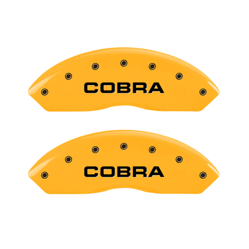 MGP 4 Caliper Covers Engraved Front & Rear Cobra Yellow Finish Black Char 2006 Ford Mustang thumbnail 5