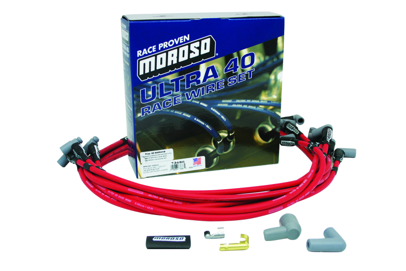Moroso Chevrolet Small Block Ignition Wire Set - Ultra 40 - Unsleeved - HEI - Under Header - Red