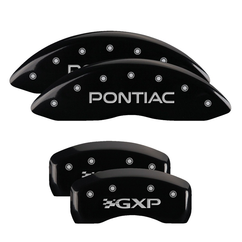 MGP 4 Caliper Covers Engraved Front Pontiac Engraved Rear GXP Black finish silver ch thumbnail 5