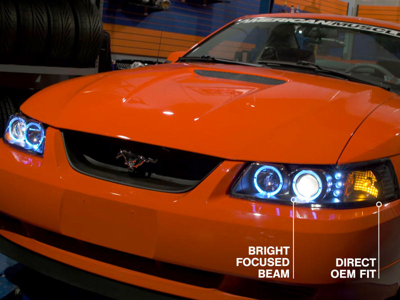 Raxiom 99-04 Ford Mustang Dual LED Halo Projector Headlights- Black Housing (Clear Lens) thumbnail 5