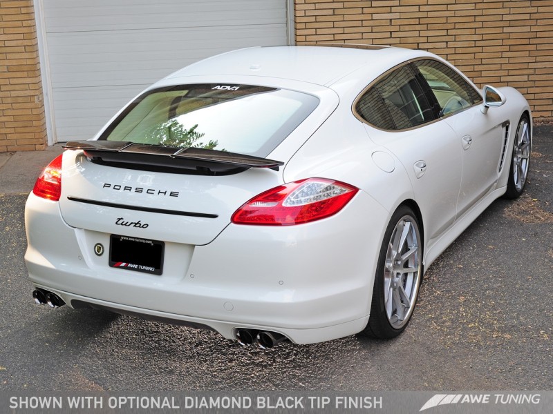 AWE Tuning Panamera Turbo Performance Exhaust System Track Edition Polished Silver Tips thumbnail 3