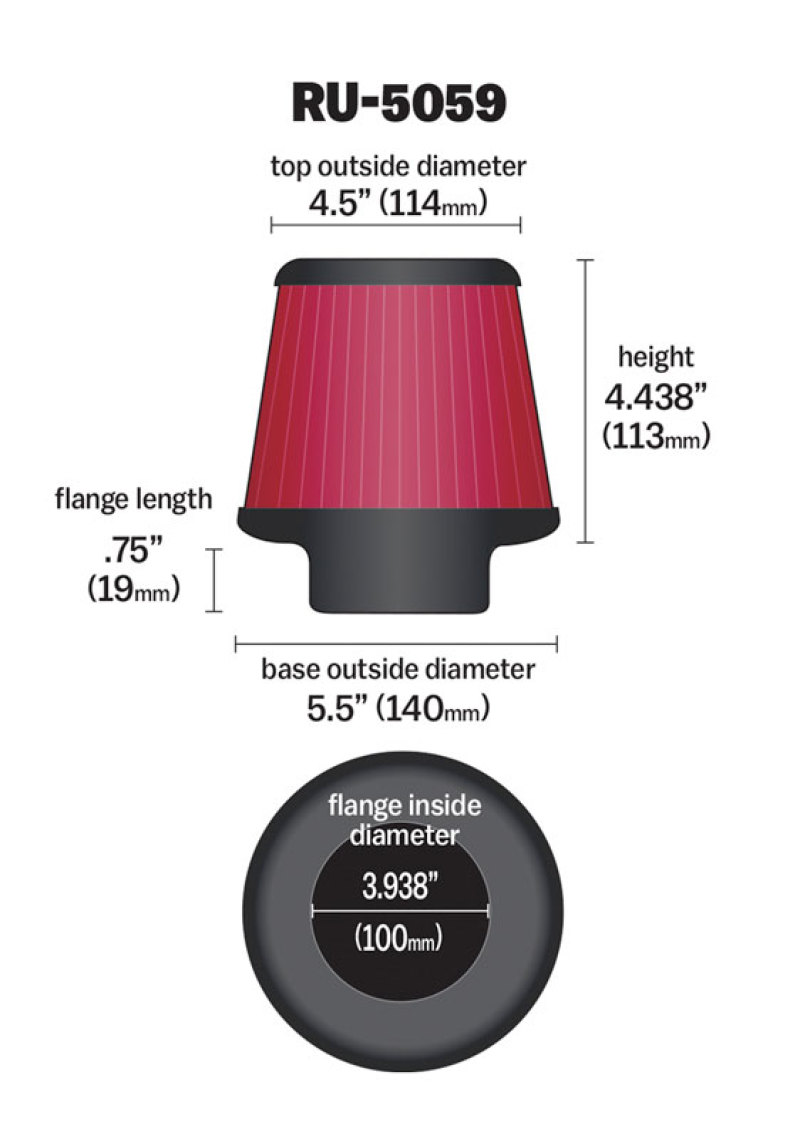 K&N Universal Clamp-On Air Filter 3-15/16in FLG / 5-1/2in B / 4-1/2in T / 4-7/16in H thumbnail 4