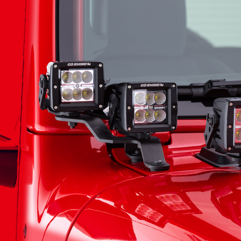 Go Rhino 18-20 Jeep Wrangler JL/JLU/Gladiator JT Light Mount - Two 3in Cubes Offset thumbnail 8