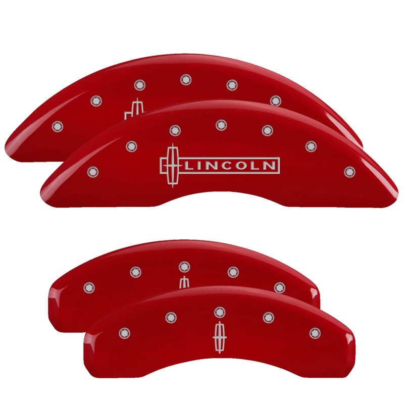 MGP 4 Caliper Covers Engraved Front Lincoln Engraved Rear Star logo Red finish silver ch thumbnail 7