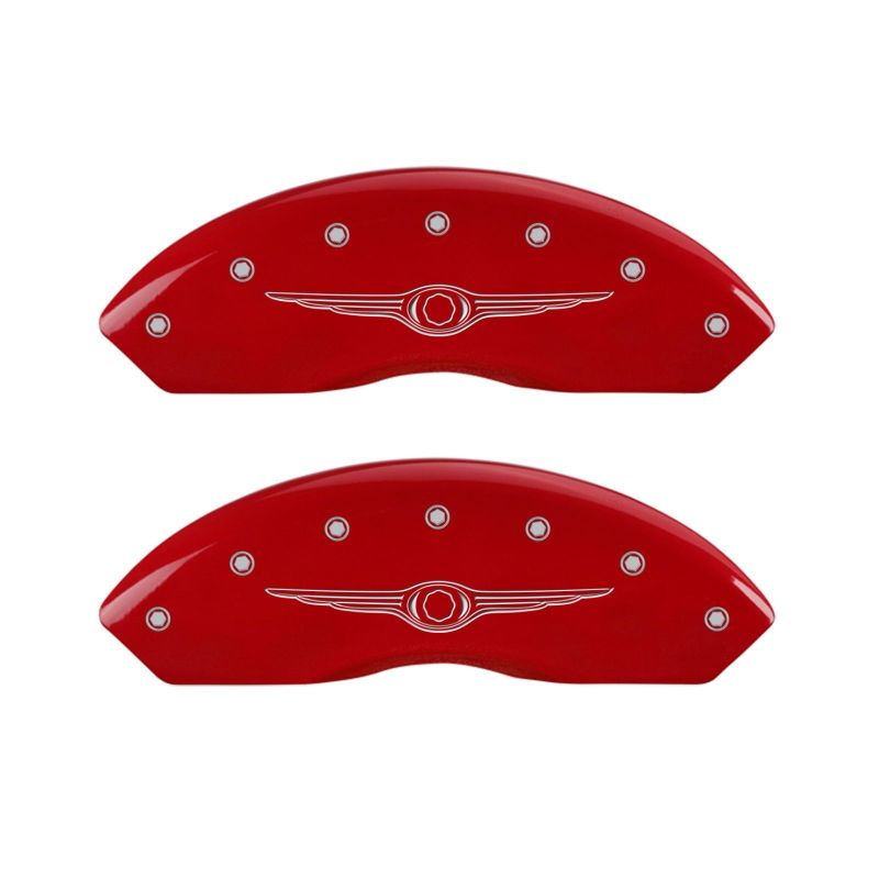MGP 4 Caliper Covers Engraved Front & Rear Style 1/Chrysler Wing Red finish silver ch thumbnail 5
