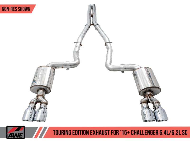 AWE Tuning 2015+ Dodge Challenger 6.4L/6.2L Non-Resonated Touring Edition Exhaust - Quad Silver Tips thumbnail 7