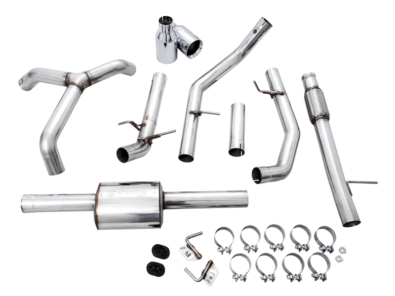 AWE Tuning 4th Gen GM 1500 5.3L 0FG Cat-Back Split Rear Exit (Flat Bumper) - Quad Chrome Tips