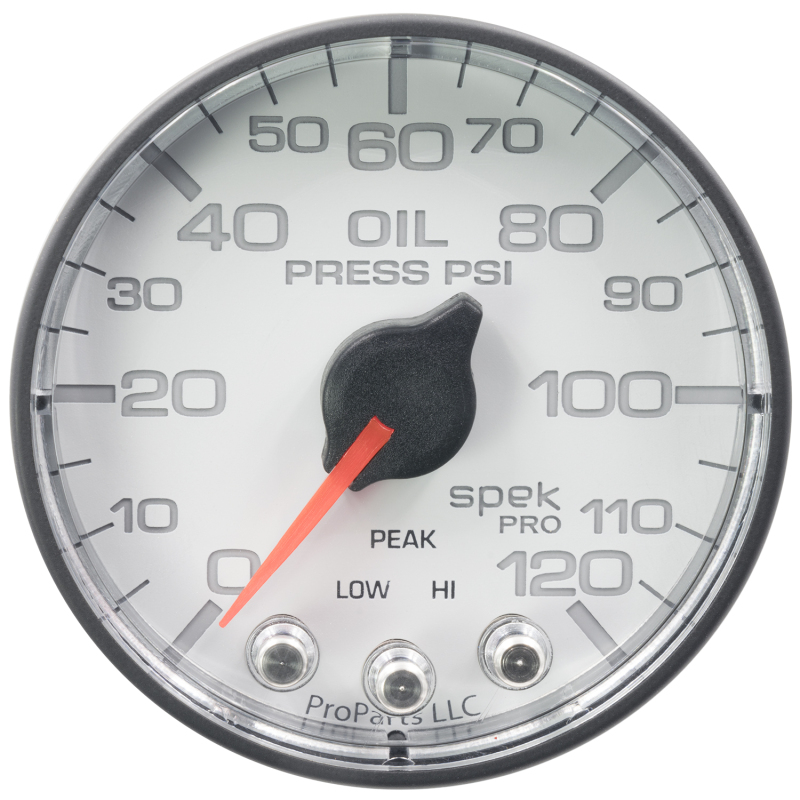 Autometer Spek-Pro Gauge Oil Press 2 1/16in 120psi Stepper Motor W/Peak & Warn Wht/Blk