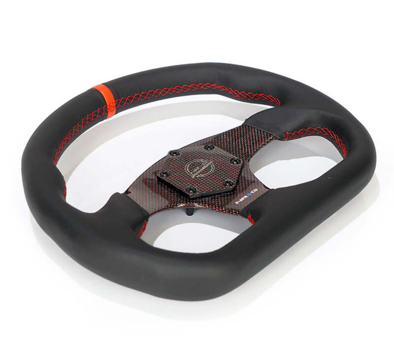 NRG Carbon Fiber Flat Bottom Steering Wheel (320mm) Red CF Center w/Red Stitch/Center Mark thumbnail 5