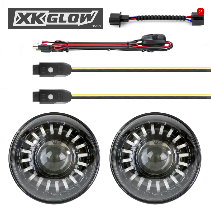 XK Glow 2pc 7in RGB LED Jeep Headlight XKchrome Bluetooth App Controlled Kit thumbnail 2