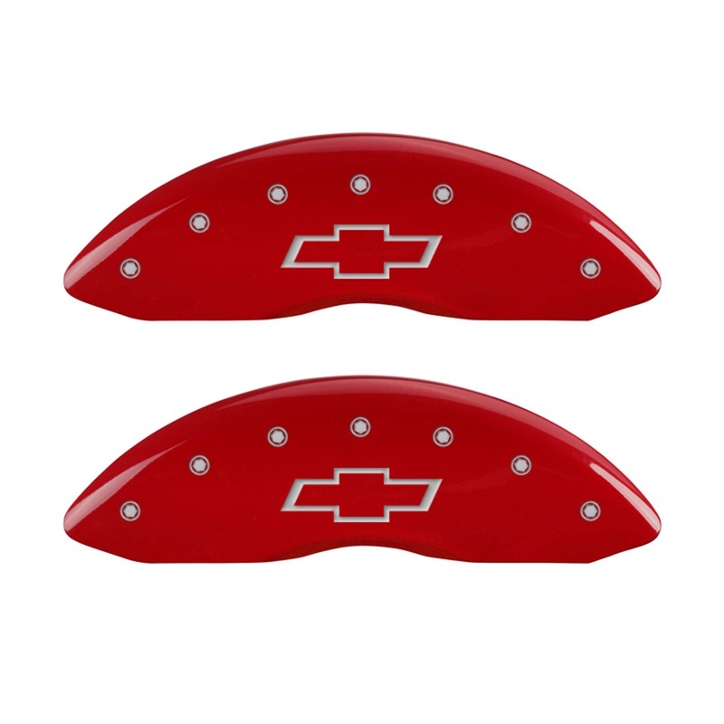 MGP Front set 2 Caliper Covers Engraved Front Bowtie Red finish silver ch thumbnail 4