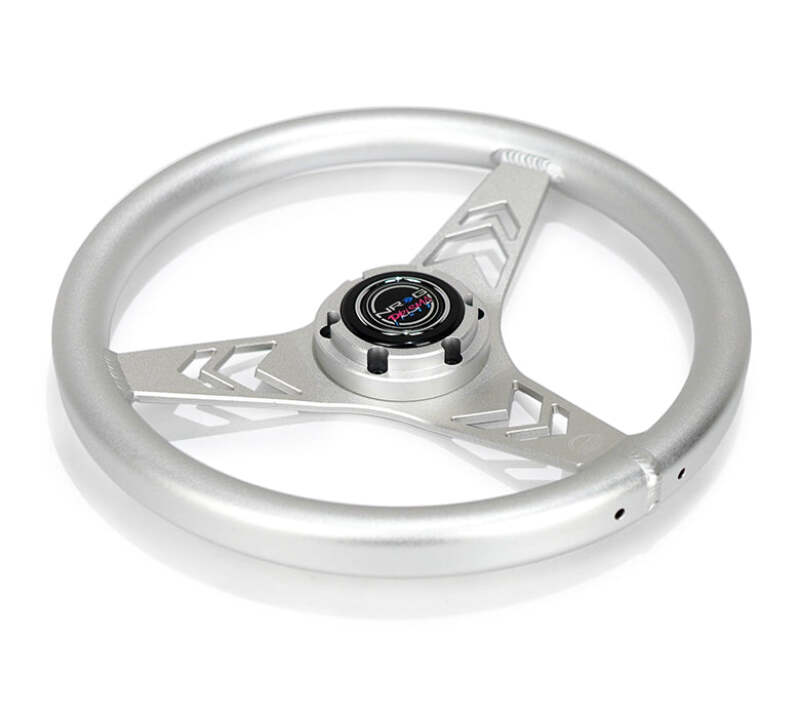 NRG Aluminum Steering Wheel 330mm - Arow Cutout - Ergonomic Grip - Anadized Silver thumbnail 3