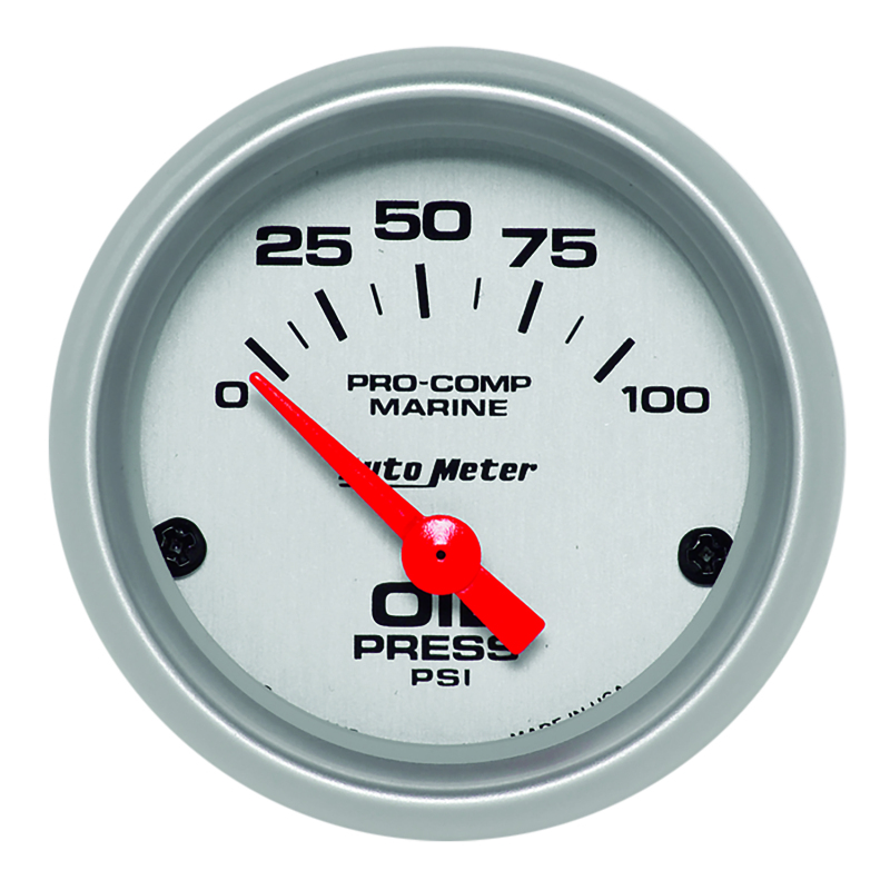 Autometer Marine Silver Ultra-Lite 2-1/16in 100PSI Electric Oil Pressure Gauge thumbnail 3