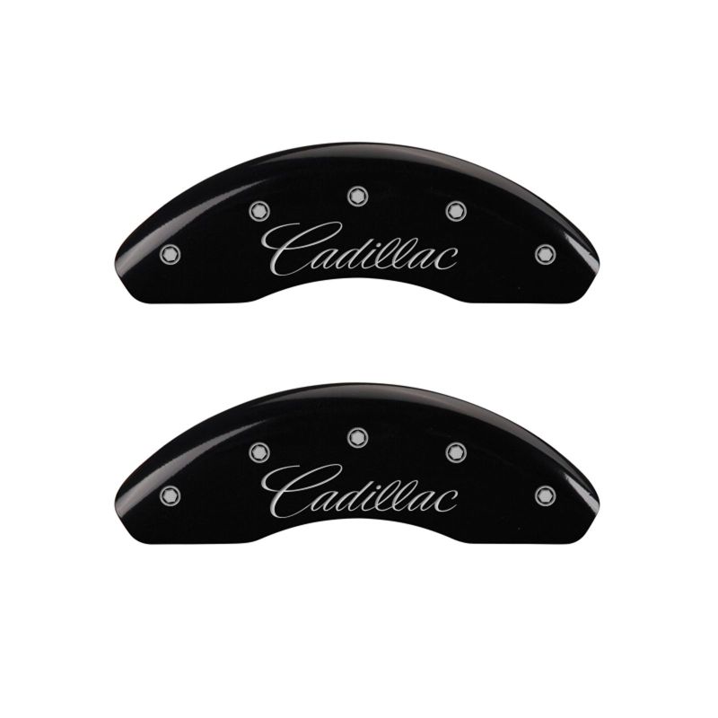 MGP 4 Caliper Covers Engraved Front & Rear Cursive/Cadillac Black finish silver ch thumbnail 7