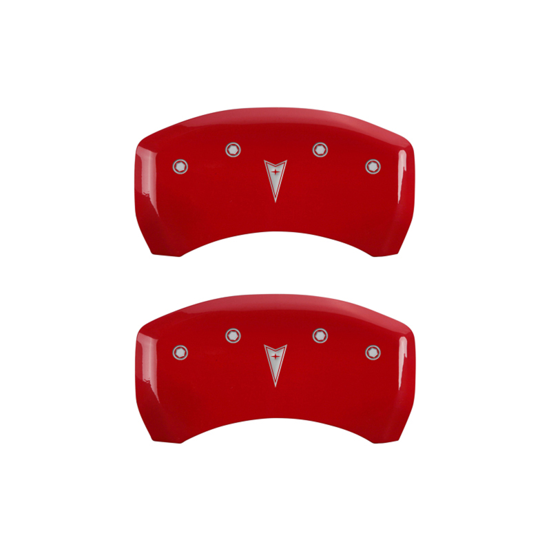 MGP 4 Caliper Covers Engraved Front Pontiac Engraved Rear Arrow Red finish silver ch thumbnail 6
