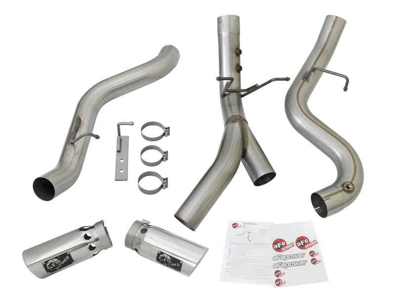 aFe ATLAS 4in DPF-Back Alum Steel Exhaust System w/Dual Exit Polished Tip 2017 GM Duramax 6.6L (td) thumbnail 3