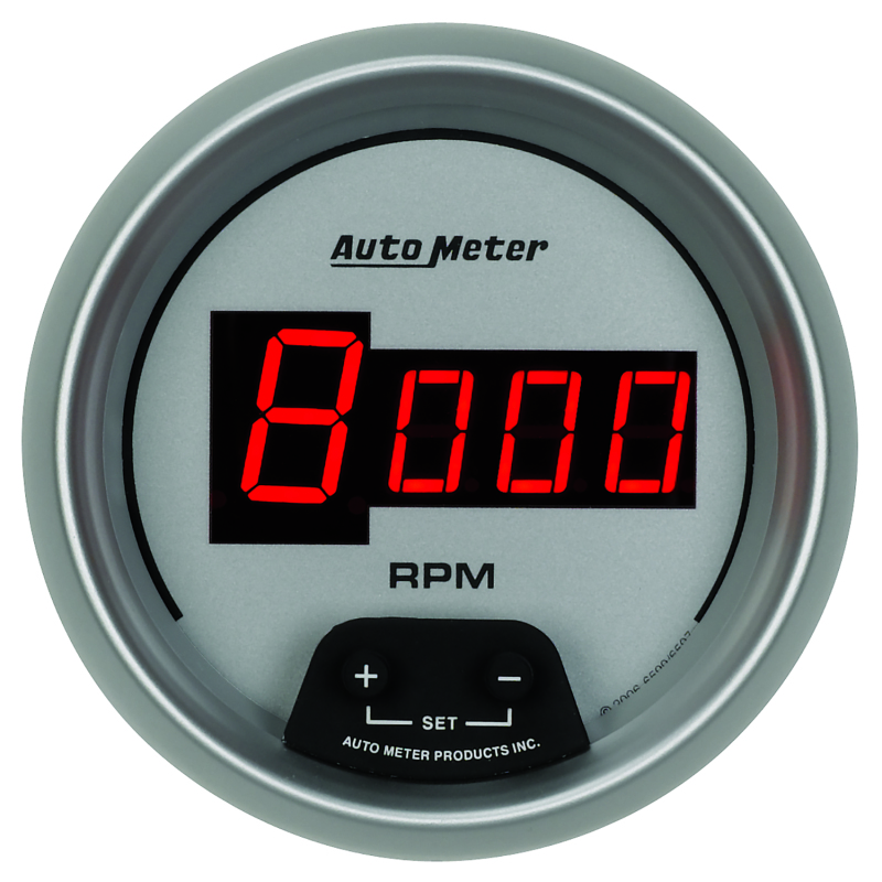 AutoMeter Gauge Tach 3-3/8in. 10K RPM In-Dash Digital Silver Dial W/ Red Led thumbnail 3