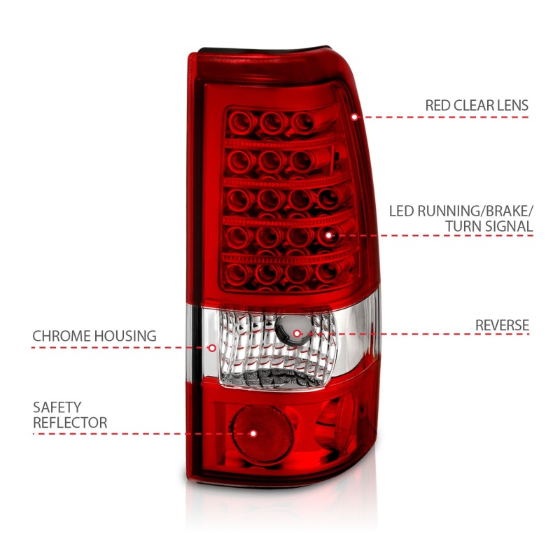 ANZO 1999-2007 Chevrolet Silverado 1500 LED Taillights Red/Clear thumbnail 9