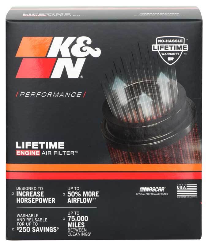 K&N 2in FLG 4 X 2-3/4in B 2 X 3in T 5in L (4 PER BOX) Universal Clamp-On Air Filter