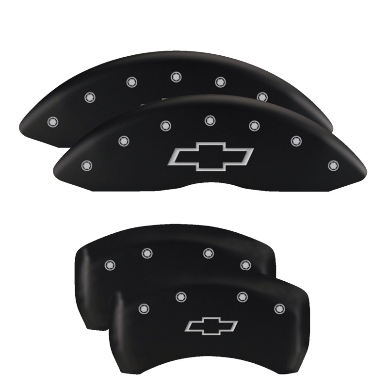 MGP 4 Caliper Covers Engraved Front & Rear Cursive/Challenger Black finish silver ch thumbnail 3