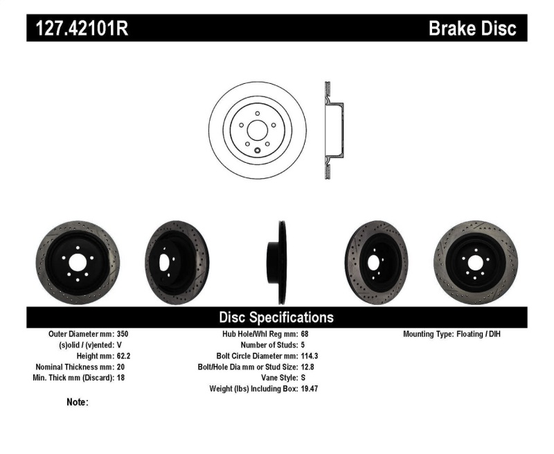 StopTech Infiniti G37 / Nissan 370Z SportStop Slotted & Drilled Rear Right Rotor thumbnail 3