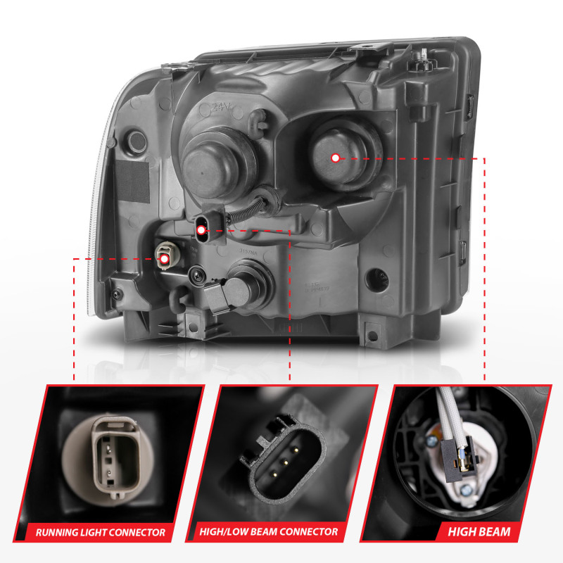 ANZO 99-04 Ford F250/F350/F450/Excursion (excl 99) Projector Headlights - w/ Light Bar Black Housing thumbnail 8