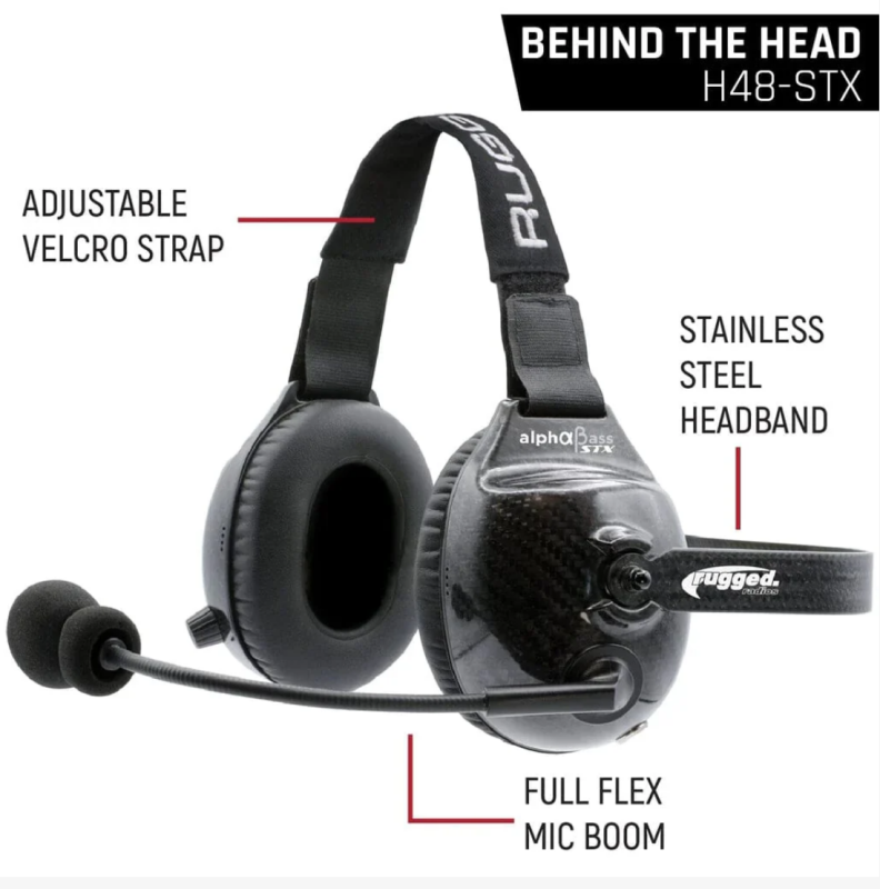 Rugged Radios AlphaBass Carbon Fiber Headset for STEREO and OFFROAD Intercoms Behind The Head