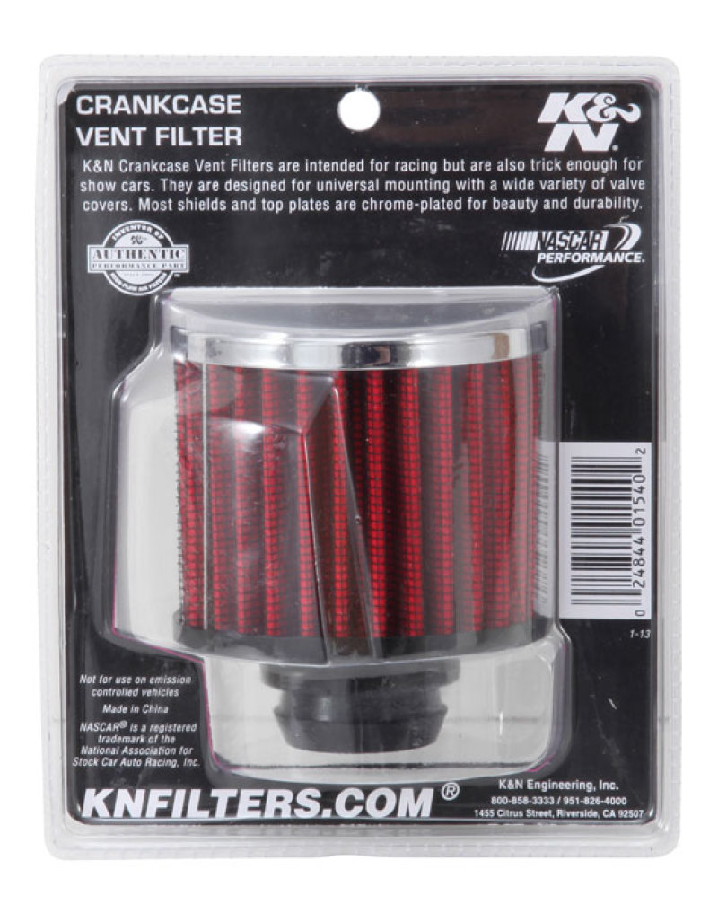 K&N Rubber Base Chrome Top Push-In Crankcase Vent Filter 3in OD x 2-1/2in H. thumbnail 5