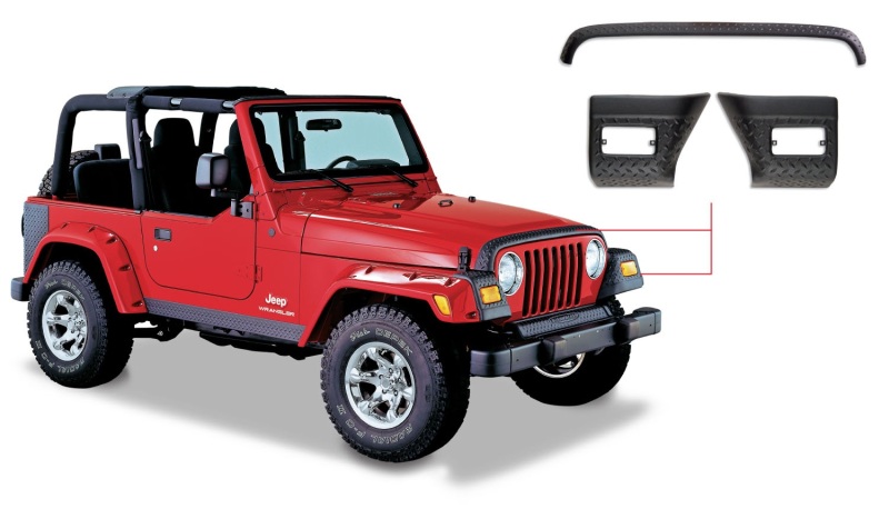 97-06 Jeep Wrangler Trail Armor Hood Stone Guard and 2 Front Corners - Black - Image 2