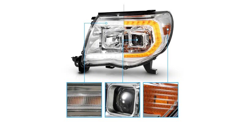 Raxiom 05-11 Toyota Tacoma Axial Series Switchback Proj Headlights- Chrome- Clear Lens thumbnail 4