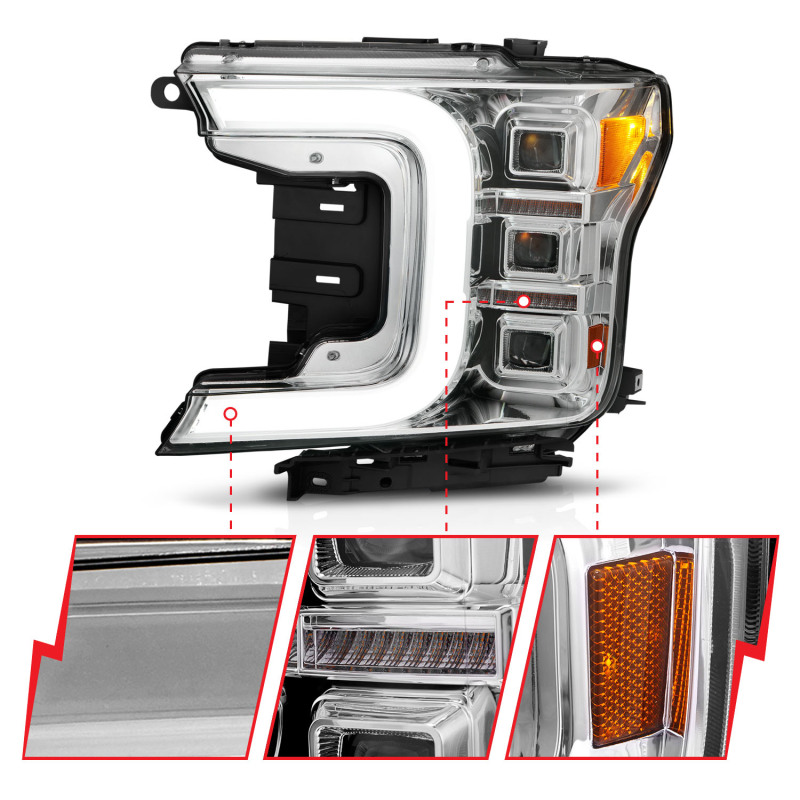ANZO 18-20 Ford F-150 Full Led Projector Light Bar Style Headlights - Chrome Amber thumbnail 9