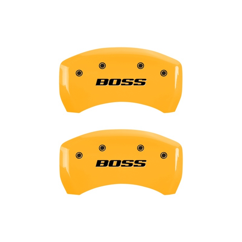 MGP Rear set 2 Caliper Covers Engraved Rear Boss Yellow finish black ch thumbnail 4