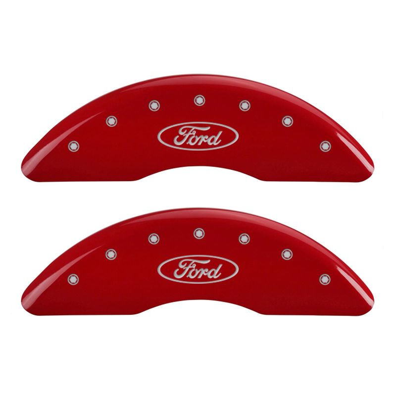MGP 4 Caliper Covers Engraved Front & Rear Oval logo/Ford Red finish silver ch thumbnail 3