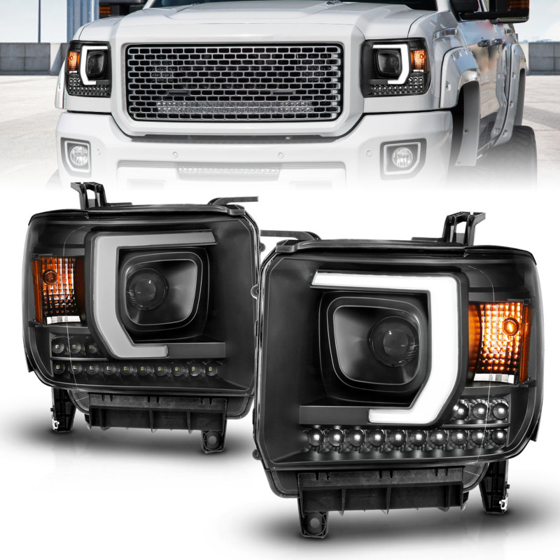 ANZO 2014-2015 GMC Sierra 1500HD Projector Plank Style Headlight Black W/ DRL thumbnail 9